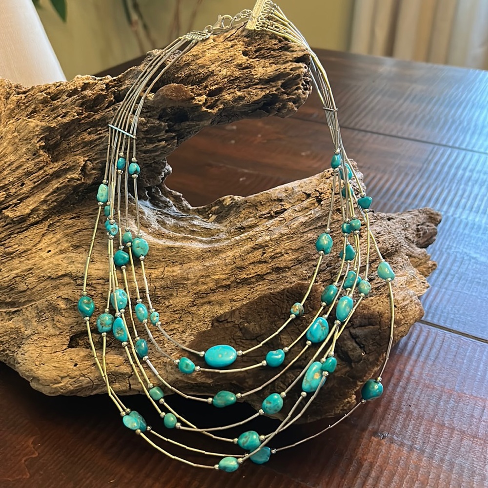 Genuine Turquoise and 925 Silver Layer Necklace